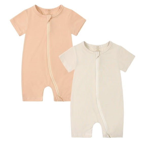 MYGBCPJS 2Pack Baby Bamboo Rayon Romper Pajamas Infant Toddler Short Sleeve Zipper Sleepsuit PJS0-24 Months