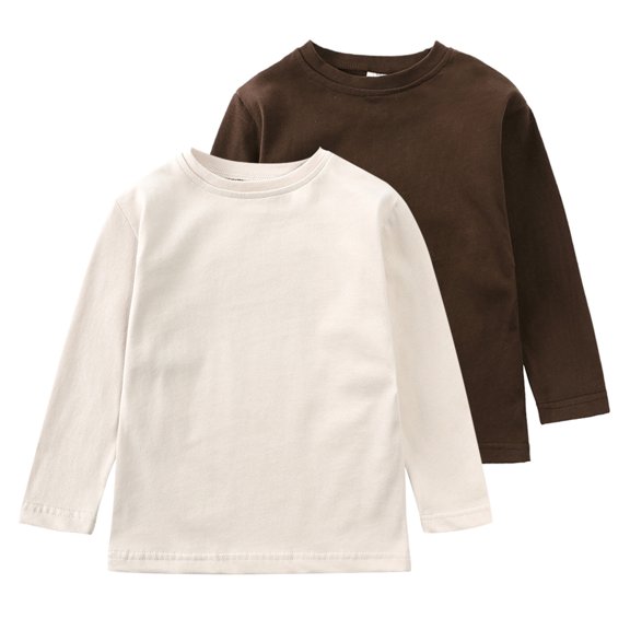 MYGBCPJS 2Pack Boys Long Sleeve T-shirt Solid Cotton Crew Neck T Shirt Toddler Baby Pullover Tees For Fall Winter and Spring, Size 9M - 7Y