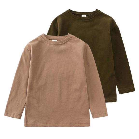 MYGBCPJS 2Pack Boys Long Sleeve T-shirt Solid Cotton Crew Neck T Shirt Toddler Baby Pullover Tees For Fall Winter and Spring, Size 9M - 7Y