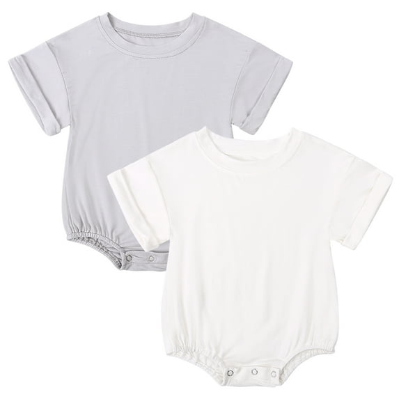 MYGBCPJS 2Pack Infant Baby Bubble Romper Toddler Summer Bamboo Rayon Short Sleeve Oversized Bodysuit 3-24 Months