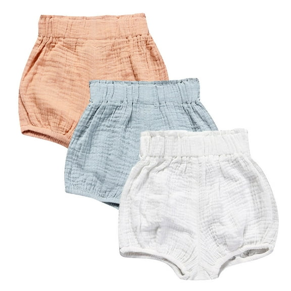 MYGBCPJS 3-Pack Baby Cotton Linen Bloomer Shorts Infant Toddler Summer Bubble Bloomers Diaper Covers