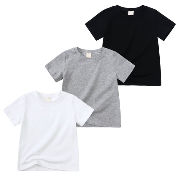 MYGBCPJS 3-Pack Boys T-shirts Little Kids Summer Solid Cotton Short Sleeve Crew Neck Tee Shirt