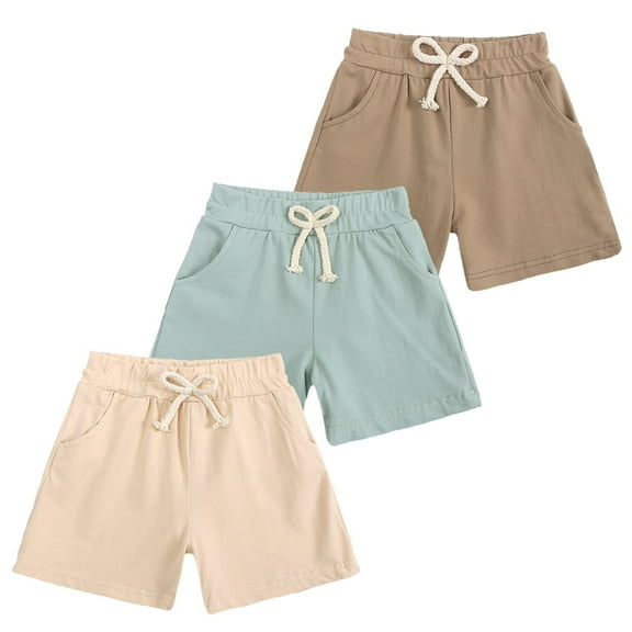 MYGBCPJS 3Pack Boy’s Casual Shorts Toddler Summer Elastic Waist Short Bottoms with Pockets & Drawstring, 9M - 5Y