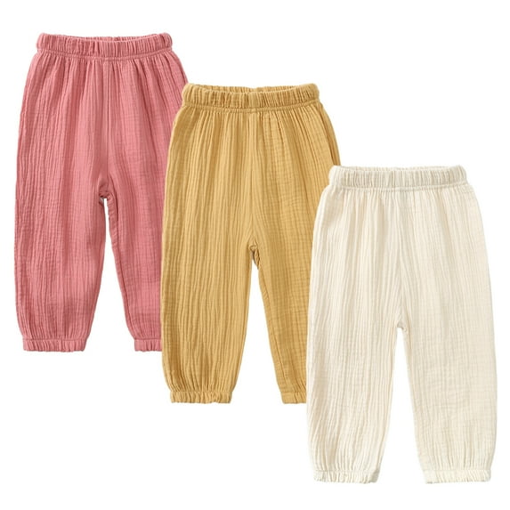 MYGBCPJS 3Pack Boys Girls Cotton Linen Harem Pants Baby Bloomer Trousers Toddler Summer Joggers Bottoms