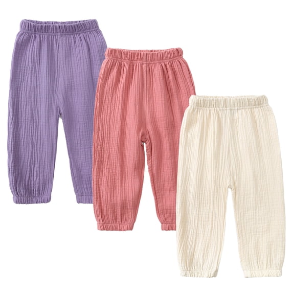 MYGBCPJS 3Pack Boys Girls Cotton Linen Harem Pants Baby Bloomer Trousers Toddler Summer Joggers Bottoms
