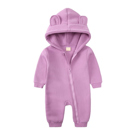 MYGBCPJS Baby Boy Girl Bear Ear Hoodie Jumpsuit Toddler Long Sleeve Fleece Zipper Romper Fall Winter Warm One-Piece, Size Newborn - 24M