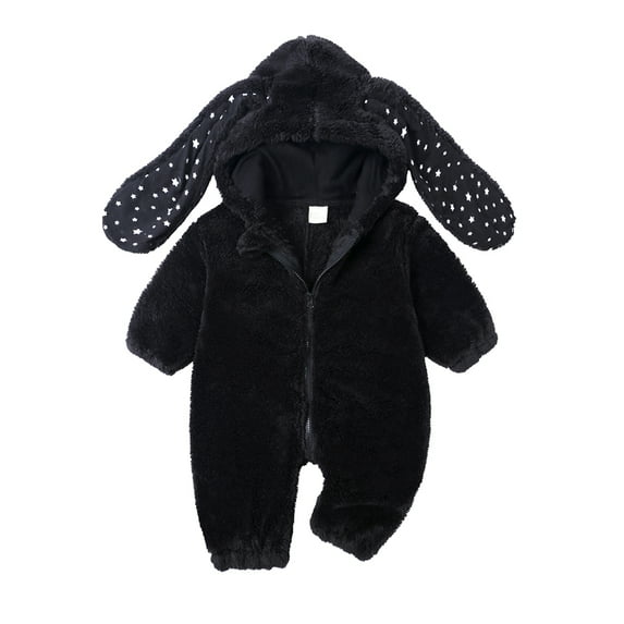MYGBCPJS Baby Fleece Bunny Hooded Romper Toddler Warm Long Sleeve Zip Up Hoodie Jumpsuit One Piece, Size 6M - 3Y