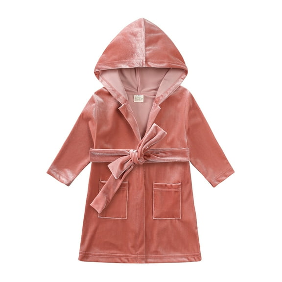 MYGBCPJS Boys Girls Velvet Hooded Robes Toddler Velour Fleece Flannel Bathrobe Christmas Sleepwear with Ruffle, Size 9M - 8Y