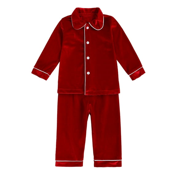 MYGBCPJS Boys Girls Velvet Pajamas Set Toddler Baby Christmas Button Down Shirt Tops & Pants Loungewear PJS 2Pcs, Size 3M - 13Y
