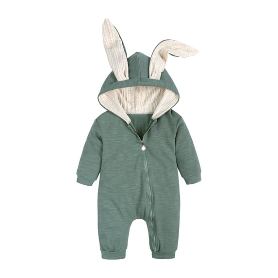 MYGBCPJS Infant Baby Rabbit Hooded Romper Toddler Long Sleeve Bunny Ear Jumpsuit with Zipper, Size Newborn - 24M
