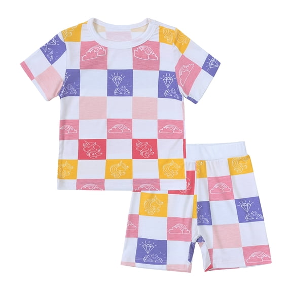MYGBCPJS Little Boys Girls Summer Pajama Set Soft Bamboo Viscose Short Sleeve Shirts and Shorts Toddler Baby Sleepwear PJS, Size 9M - 7Y