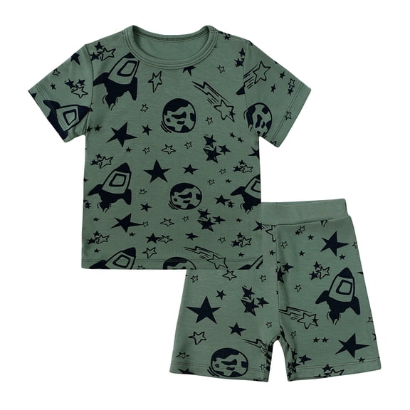 MYGBCPJS Little Boys Girls Summer Pajama Set Soft Bamboo Viscose Short Sleeve Shirts and Shorts Toddler Baby Sleepwear PJS, Size 9M - 7Y