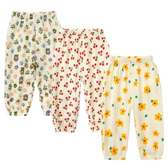 MYGBCPJS Little Girls Harem Pants, Toddler Baby Cotton Linen Bloomers Bottoms 2Pack, 12 Months - 8 Years