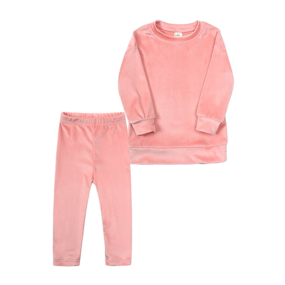 MYGBCPJS Little Girls Velvet Fleece Sweatsuit Long Sleeve Crew Neck Shirt Tops   Trousers Comfort Velour Jogger Outfit Set 2PCS