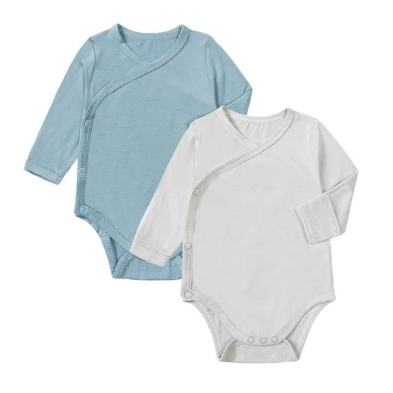 MYGBCPJS Toddler Baby Kimono Bodysuits Rayon From Bamboo Infant Long Sleeve Bodysuit with Side Snap, 2-Pack, Size Newborn - 24 Months