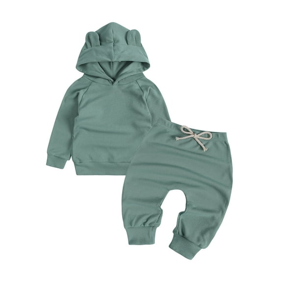 MYGBCPJS Toddler Ribbed Knit Sweatsuit Infant Baby Bear Ear Tracksuit Hooded Pullover Sweatpants Jogger Outfits