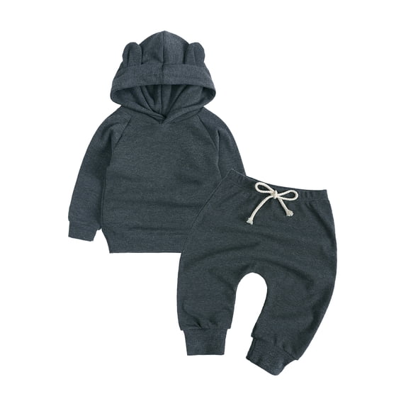 MYGBCPJS Toddler Ribbed Knit Sweatsuit Infant Baby Bear Ear Tracksuit Hooded Pullover Sweatpants Jogger Outfits