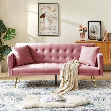MYINDA Velvet 70.07" Modern Upholstered 2 Seater Sofa, Pink