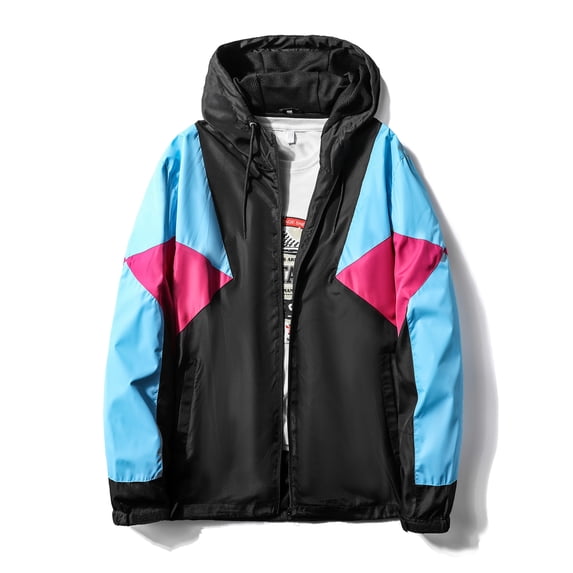 MYJAJAYI Mens Windbreakers Lightweight Water-Resistant Long Sleeve Black Blue L