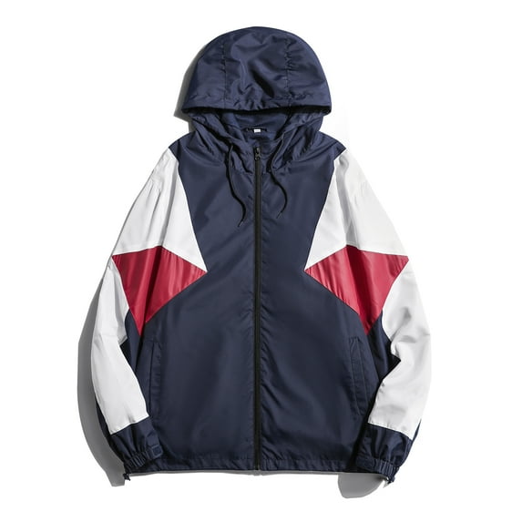 MYJAJAYI Mens Windbreakers Lightweight Water-Resistant Long Sleeve Dark Blue White M