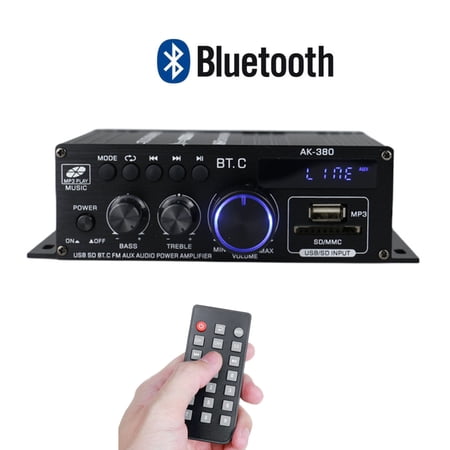 MYJTOPUS 12V Audio Power Bluetooth Amplifier with Remote Control, Mini HIFI Audio Stereo Amp for Car Home, Black