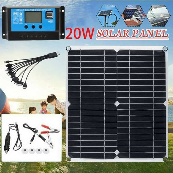 MYJTOPUS 20W 18V Solar Panel Kit with 10A Controller, 14 x13 Inch