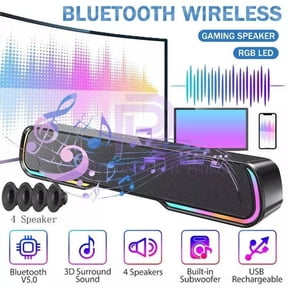 MYJTOPUS LED Soundbar Speaker Sound Bar, Mini Subwoofer Soundbar with Bluetooth Wireless for TV, Computer, Black
