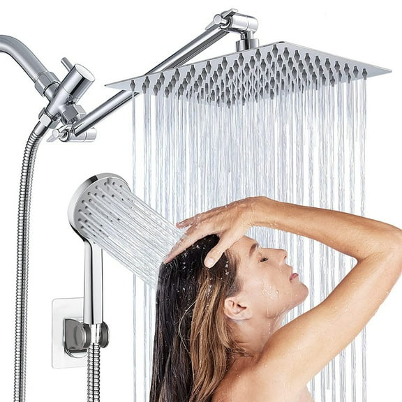 MYJTOPUS Wall Mounted Rainfall Shower Head System with Handheld Spray Bathroom Shower, Silvery