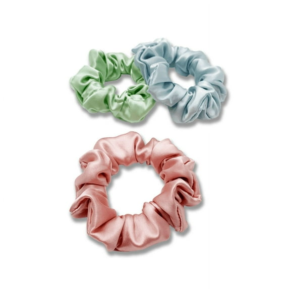 MYK Silk 100% Mulberry Silk Scrunchies Skinnies Set Gentle Hair Tie for Women Girls Curly Hair Friendly, Gift Display Box Large Scrunchies (Box of 3): Pink, Light Blue, Light Green (Pastel Pack)