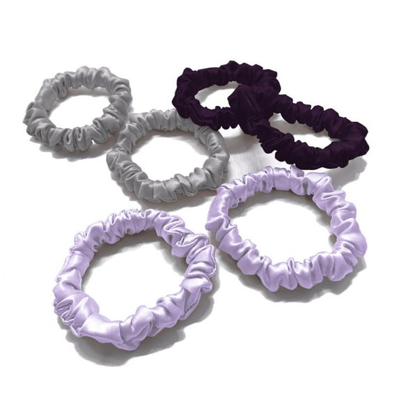MYK Silk 100% Mulberry Silk Scrunchies Skinnies Set Gentle Hair Tie for Women Girls Curly Hair Friendly, Gift Display Box Small Scrunchies (Box of 6): Dark Purple, Lavender, Light Blue
