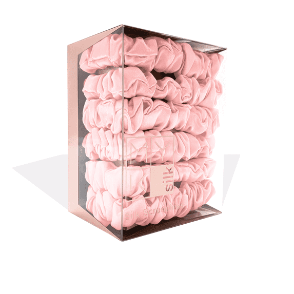 MYK Silk 100% Mulberry Silk Small Scrunchies Skinnies Set Gentle Hair Tie for Curly Hair 6 Pack Small (6 Pink)