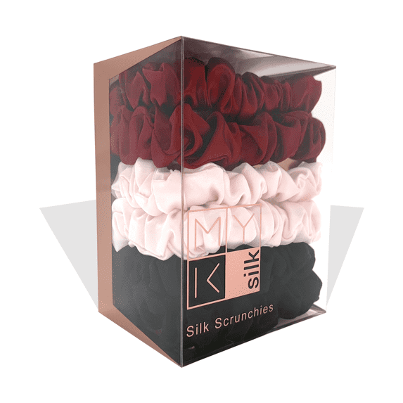MYK Silk 100% Mulberry Silk Small Scrunchies Skinnies Set Gentle Hair Tie for Curly Hair 6 Pack Small (Classic Pack)