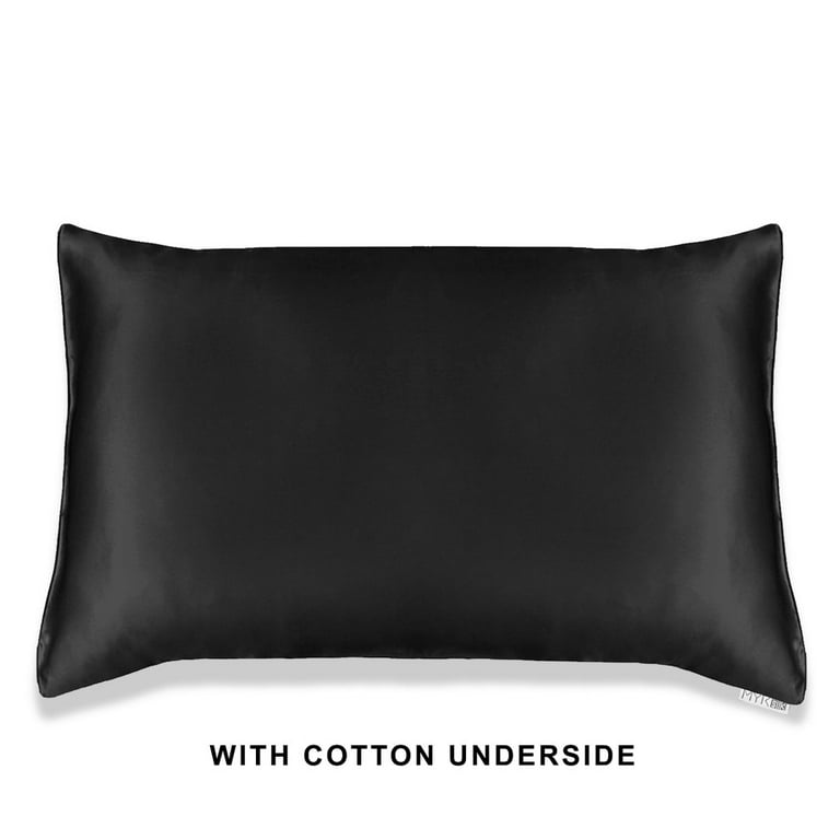 MYK Silk 19 Momme Black Mulberry Silk Pillowcase with Cotton