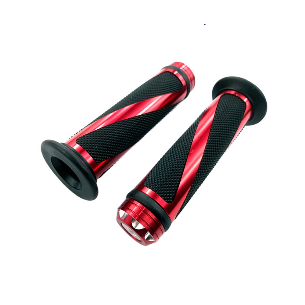 MYK Universal Aluminum and Soft Rubber Grip Set (7/8 22mm Handlebar) for Motorcycles and Motorsports  RED