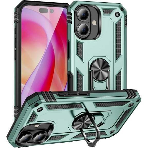 MYKOMI Compatible with Apple iPhone 16E Case SE 4 Phone Cover with Finger Ring Holder Kickstand Military Grade Shockproof Heavy Duty Protective Cover for iPhone 16e / SE 2025