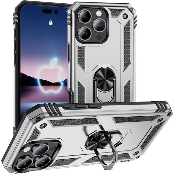 MYKOMI Compatible with Apple iPhone 16E Case SE 4 Phone Cover with Finger Ring Holder Kickstand Military Grade Shockproof Heavy Duty Protective Cover for iPhone 16e / SE 2025