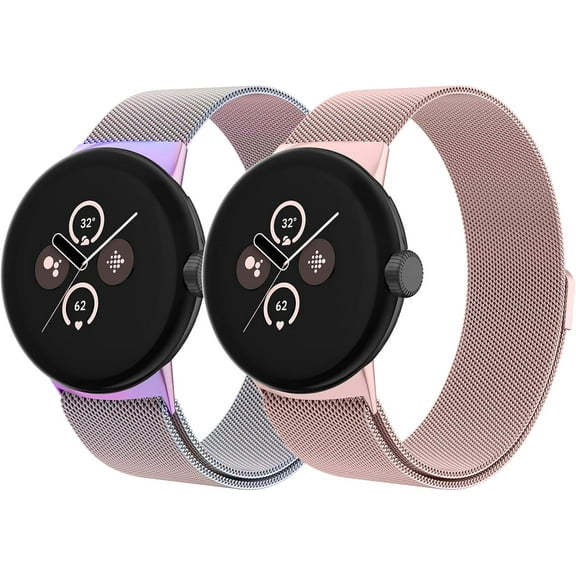 MYKOMI 2 PACK Metal Band for Google Pixel Watch 3 41mm Bands/Google Pixel Watch 2/1 Bands Women Men, Stainless Steel Mesh Loop Adjustable Wristband Replacement Straps
