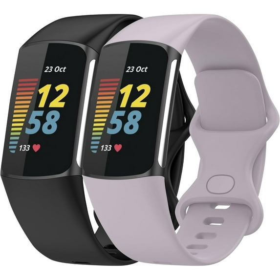 MYKOMI 2 Pack Compatible with Fitbit Charge 6 Bands for Women Men, Soft Silicone Replacement band for Fitbit Charge 6 Charge 5 Smartwatch
