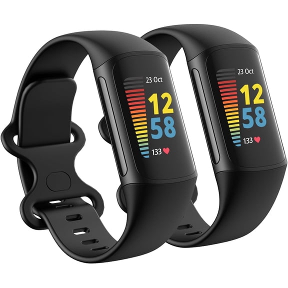 MYKOMI 2 Pack Waterproof Bands Compatible with Fitbit Charge 5 / Fitbit Charge 6 for Women Men, Classic Soft Sports Replacement Wristbands for Women Men