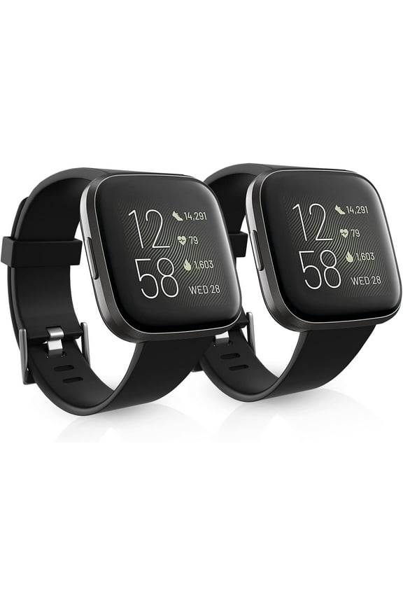 2 Pack Waterproof Bands Compatible with Fitbit Versa 2 Bands for Women Men, Classic Soft Sports Replacement Wristbands for Fitbit Versa 2/Versa Lite/Versa SE