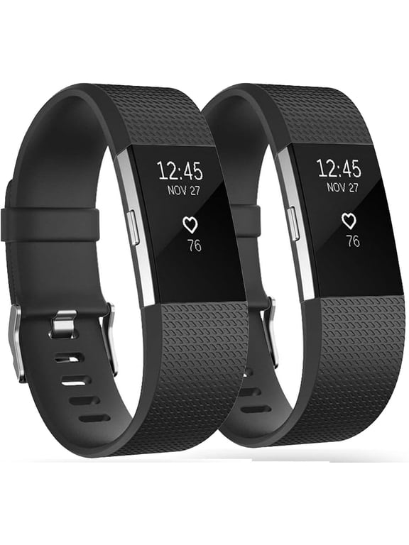 2 Pack Waterproof Bands Compatible with Fitbit charge 2, Classic Soft Adjustable Sports Replacement Wristbands for Women Men