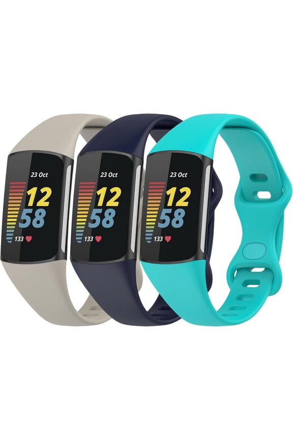 3 Pack Compatible with Fitbit Charge 5 / Charge 6 Watch Bands Women Men, Adjustable Soft Sport Replacement Silicone Watch Band Straps Wristbands Bracelet for Charge 5/Charge 6