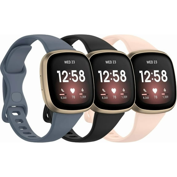 MYKOMI 3 Pack Compatible for Fitbit Versa 4 / Fitbit Versa 3 / Fitbit Sense 2 / Sense Watch Bands, Soft Silicone Replacement Strap for Versa 4 / Versa 3 Watch Band Women Men