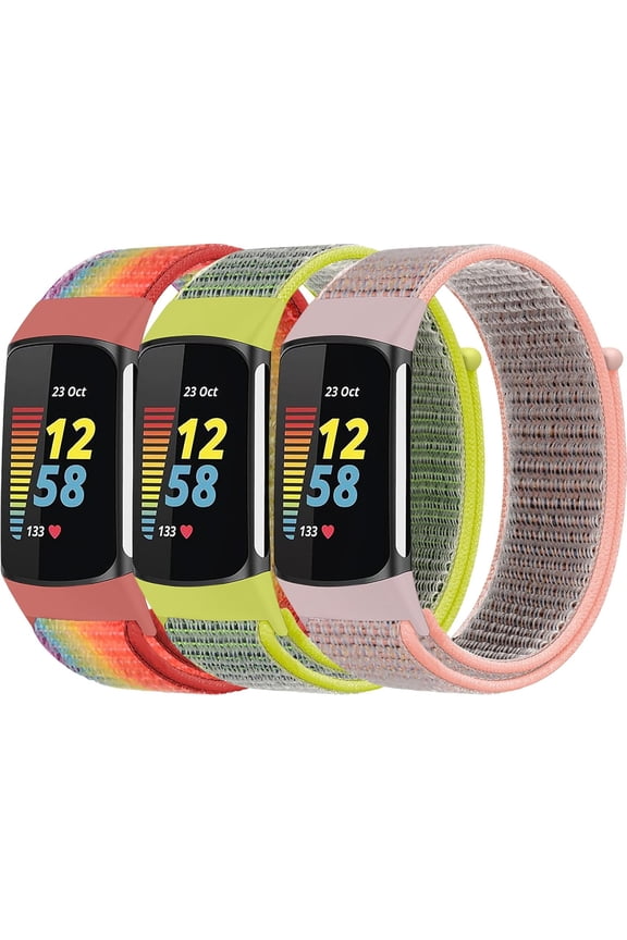 3 Pack Nylon Watch Band Compatible with Fitbit Charge 6 / Fitbit Charge 5 Band,Adjustable Braided Straps Band Soft Breathable Stretchy Loop Strap for Charge 6 / Charge 5