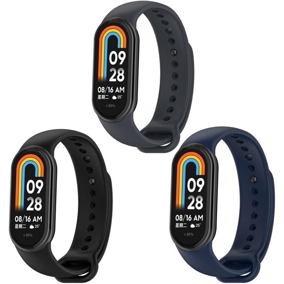 MYKOMI 3 Pack Silicone Strap Compatible with Xiaomi Mi Band 9/Mi Band 9 NFC/Mi Band 8/Mi Band 8 NFC Smart Watch Replacement Sport Band for Mi Band 9/Mi Band 8 Wristband Bracelet