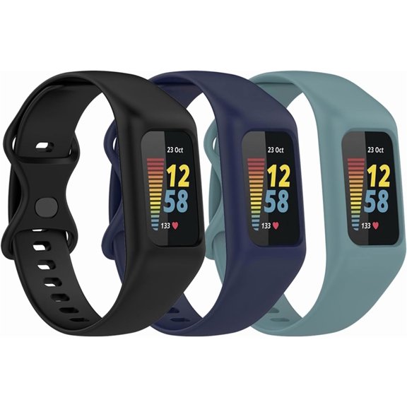 MYKOMI 3 Pack Soft Watchband Compatible with Fitbit Charge 6, Charge 5, Charge 4, Charge 3/3SE Silicone Wristband All-round Protective Band Replacement Bracelet Strap
