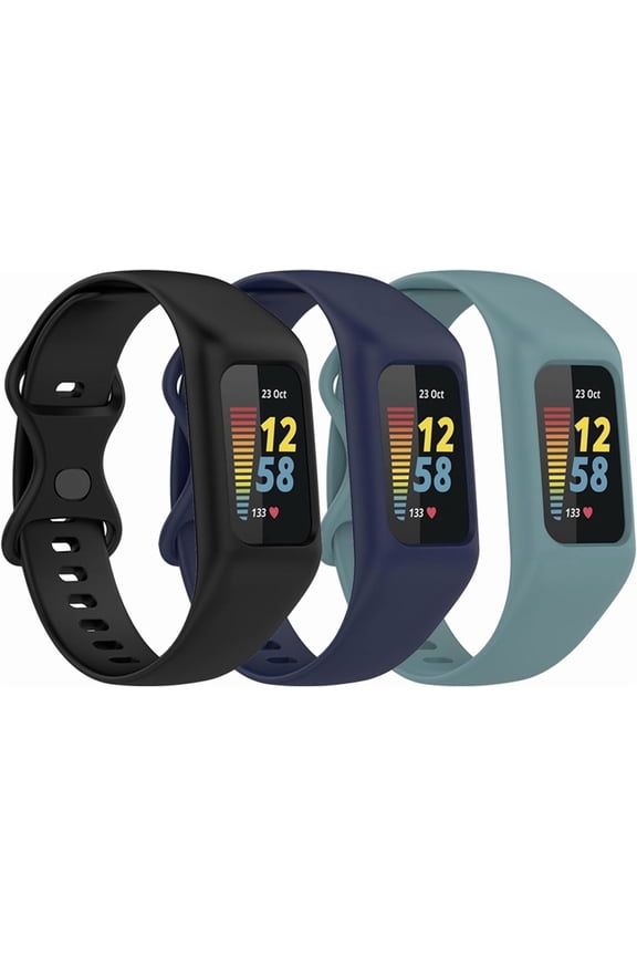 3 Pack Soft Watchband Compatible with Fitbit Charge 6, Charge 5, Charge 4, Charge 3/3SE Silicone Wristband All-round Protective Band Replacement Bracelet Strap