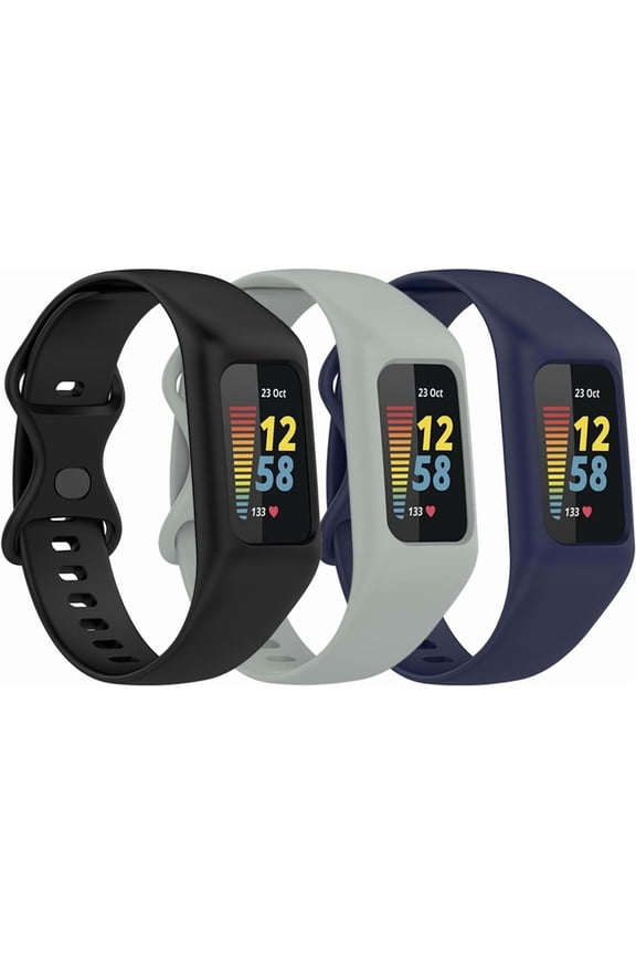 3 Pack Soft Watchband Compatible with Fitbit Charge 6, Charge 5, Charge 4, Charge 3/3SE Silicone Wristband All-round Protective Band Replacement Bracelet Strap