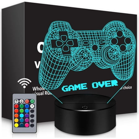 MYKOMI 3D Gamepad Night Light Game Over Light Game Controller Console Illusion Lamp for Kids Gamer Room Decor, 16 Color Changing with Remote Timer, Christmas Birthday Gifts for Boys Girls