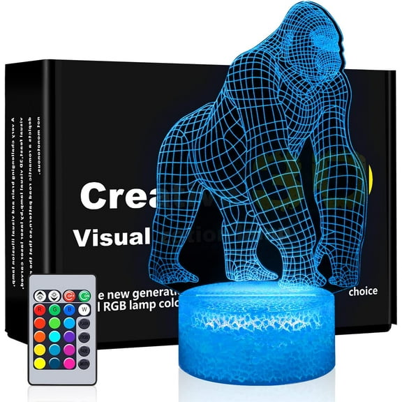 MYKOMI 3D Gorilla Lamp, 16 Colors Changing Remote Control 3D Night Light Gorilla Toy - Birthday Christmas Gifts for Boys Girls Teenages
